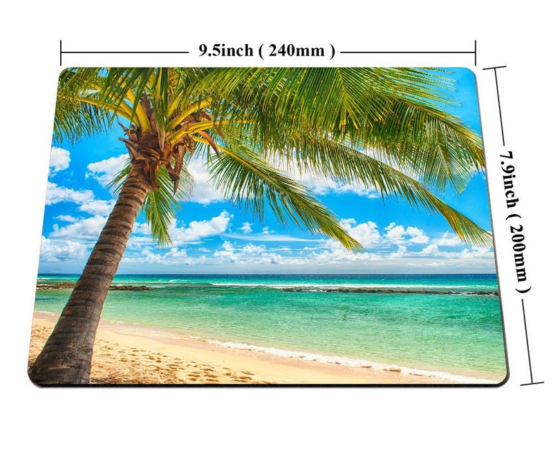 Smooffly Ocean Tapestry, Exotic Beach Water and Palm Tree by The Shore with Clear Sky Landscape Image Gaming Mouse Pad,9.5 X 7.9 Inches, Green Blue White - Image 2